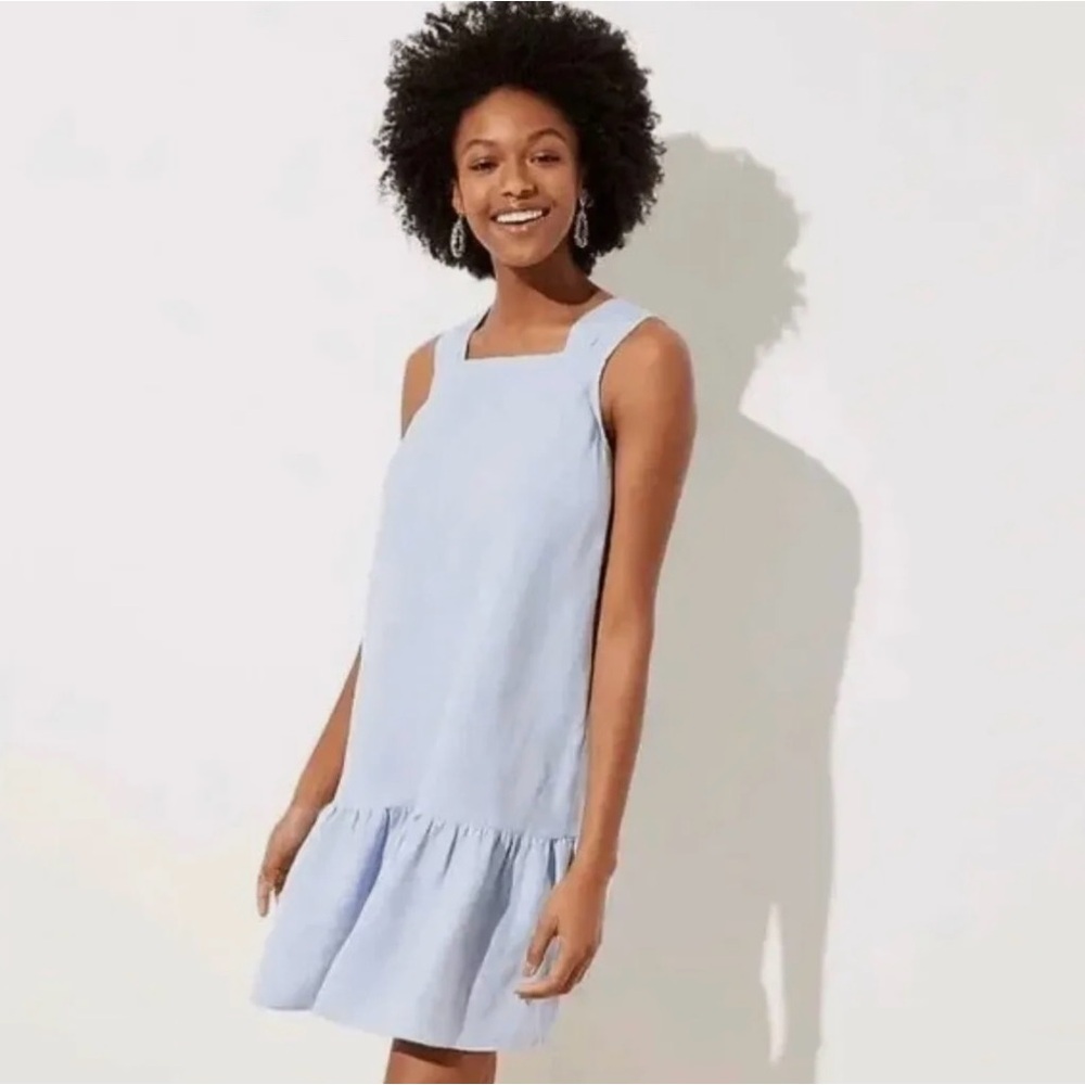 NWT LOFT Chambray Square Neck Flounce Dress - Picture 3 of 7